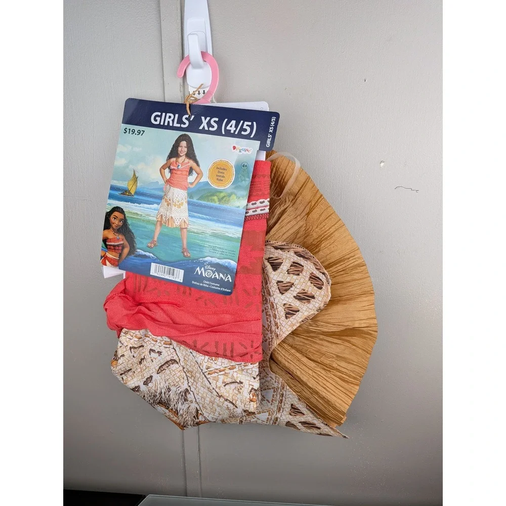 Disney Moana Disguise Girls Costume XS 4/5 Red Tan Dress Up Halloween New